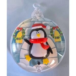Adorable Penguin in Igloo Musical Christmas Motion‎ Activated Hanging Ornament